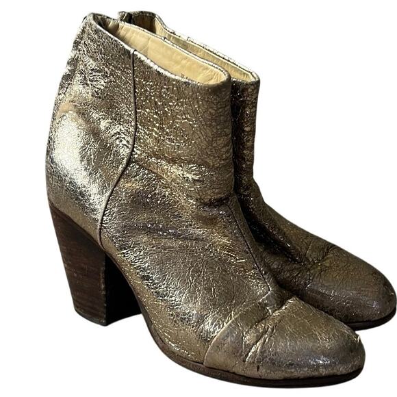 Rag & Bone Newberry Gold Distressed Chunky Heel Ankle Boots 7.5 - Picture 1 of 13